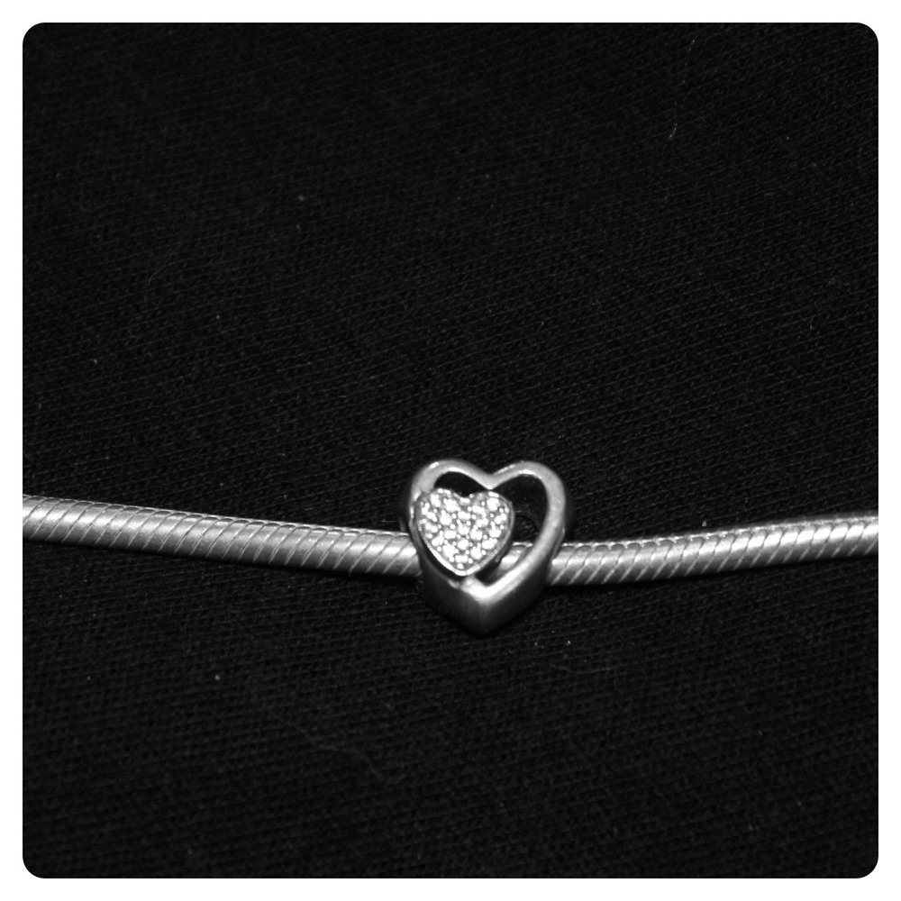 Pandora Sparkling Double Heart Charm Women Silver Pave Cubic Zirconia mom